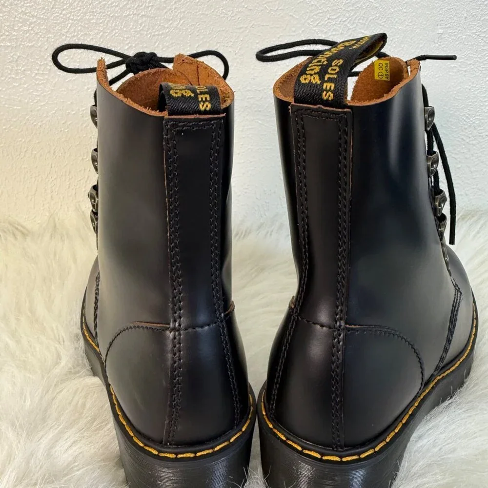 Dr. Martens Leona Platform Ankle Boots Size 6 Black Smooth Leather Heeled Boots